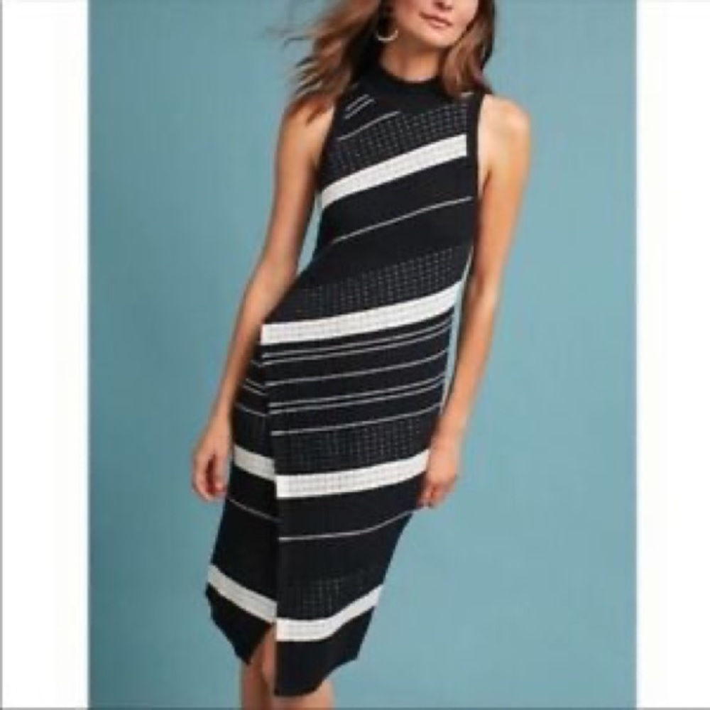 Moth Anthropology Womens Black White Sleeveless Mock Neck Sweater Dress Size S